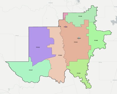 Jackson County OK ZIP code boundaries map