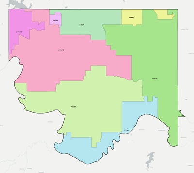 Jefferson County OK ZIP code boundaries map