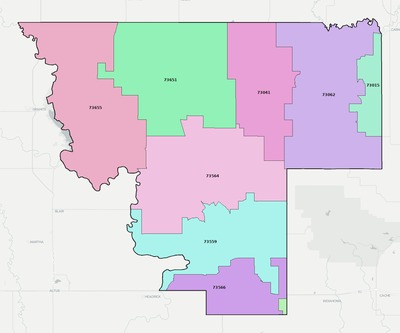 Kiowa County OK ZIP code boundaries map