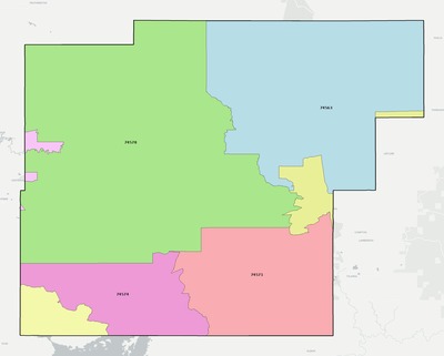Latimer County OK ZIP code boundaries map