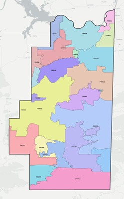 Le Flore County OK ZIP code boundaries map