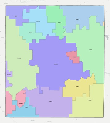 Lincoln County OK ZIP code boundaries map