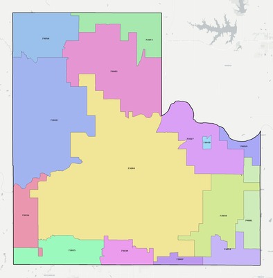 Logan County OK ZIP code boundaries map