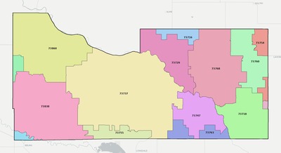 Major County OK ZIP code boundaries map