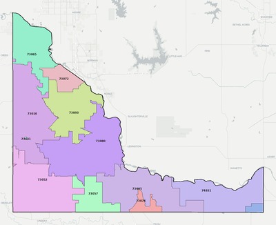 McClain County OK ZIP code boundaries map