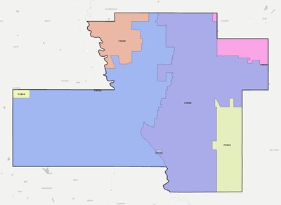 Murray County OK ZIP code boundaries map