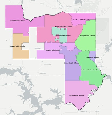 Muskogee County OK school district boundaries map