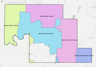 Okfuskee County OK school district boundaries map