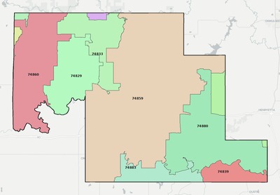 Okfuskee County OK ZIP code boundaries map