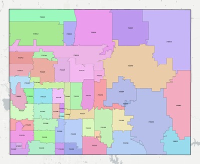 Oklahoma County OK ZIP code boundaries map