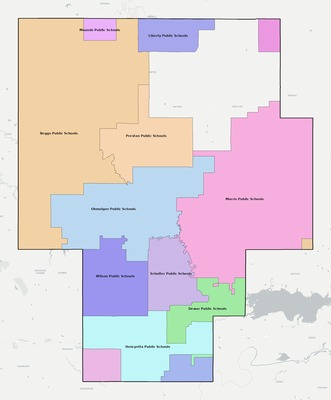 Okmulgee County OK school district boundaries map