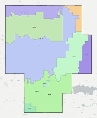 Okmulgee County OK ZIP code boundaries map
