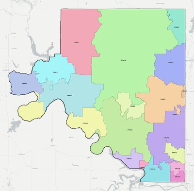 Osage County OK ZIP code boundaries map