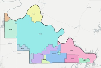 Pawnee County OK ZIP code boundaries map