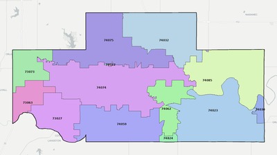 Payne County OK ZIP code boundaries map