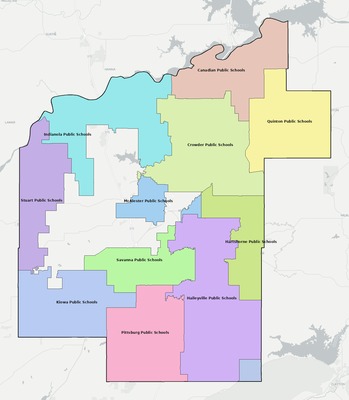 Pittsburg County OK school district boundaries map