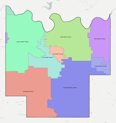 Pontotoc County OK school district boundaries map