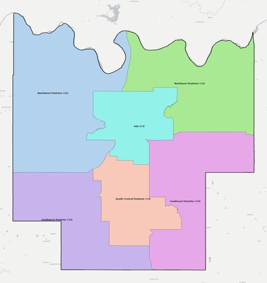 Pontotoc County OK townships and subdivisions map
