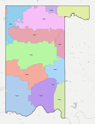 Pottawatomie County OK ZIP code boundaries map
