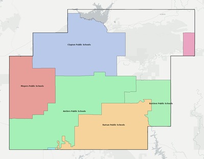 Pushmataha County OK school district boundaries map
