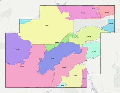 Pushmataha County OK ZIP code boundaries map