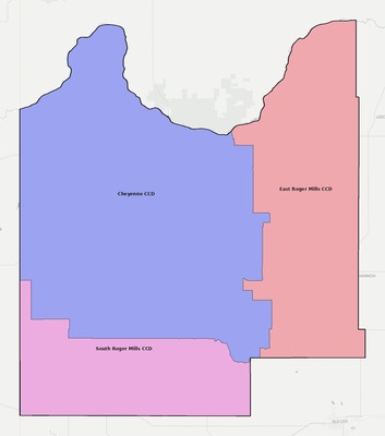 Roger Mills County OK townships and subdivisions map
