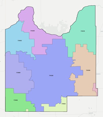 Roger Mills County OK ZIP code boundaries map