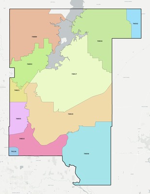 Rogers County OK ZIP code boundaries map