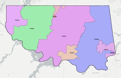 Sequoyah County OK ZIP code boundaries map
