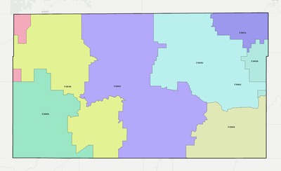 Texas County OK ZIP code boundaries map