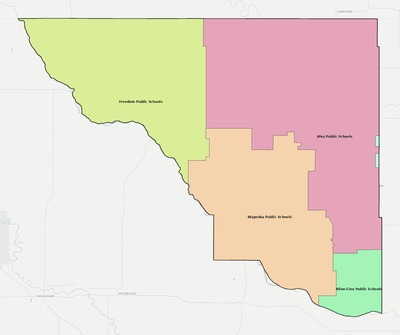 Woods County OK school district boundaries map