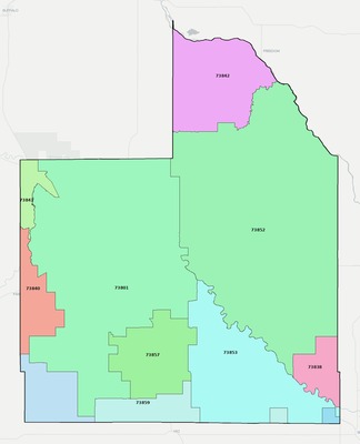 Woodward County OK ZIP code boundaries map