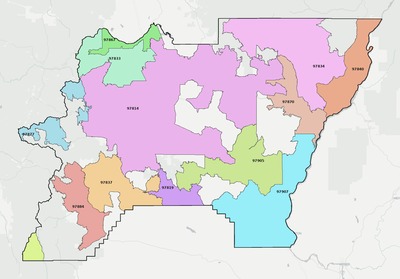 Baker County OR ZIP code boundaries map