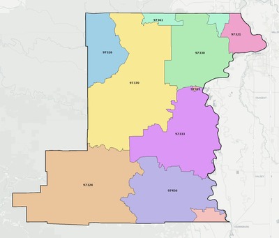 Benton County OR ZIP code boundaries map