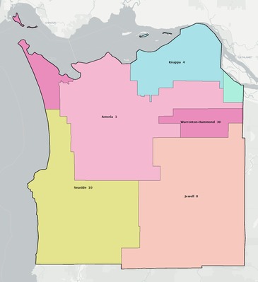 Clatsop County OR school district boundaries map