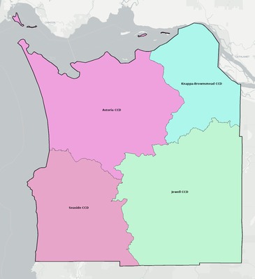 Clatsop County OR townships and subdivisions map