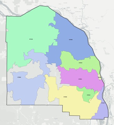 Columbia County OR ZIP code boundaries map