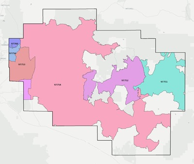 Crook County OR ZIP code boundaries map