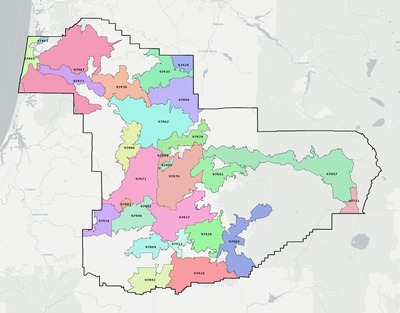 Douglas County OR ZIP code boundaries map