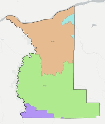 Gilliam County OR ZIP code boundaries map