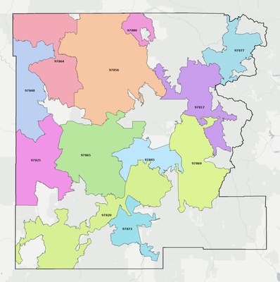 Grant County OR ZIP code boundaries map