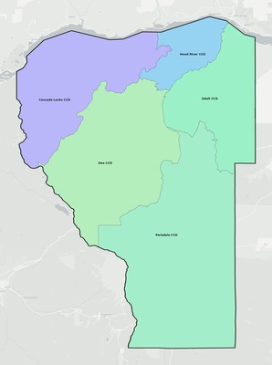 Hood River County OR townships and subdivisions map
