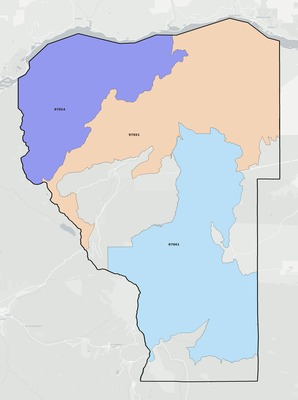 Hood River County OR ZIP code boundaries map