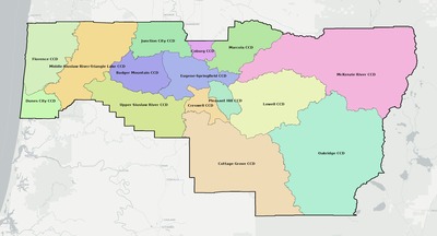 Lane County OR townships and subdivisions map