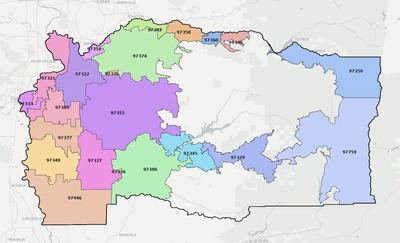 Linn County OR ZIP code boundaries map