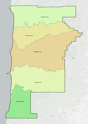 Tillamook County OR townships and subdivisions map