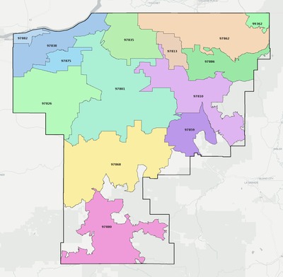 Umatilla County OR ZIP code boundaries map