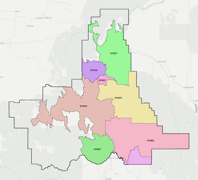 Union County OR ZIP code boundaries map