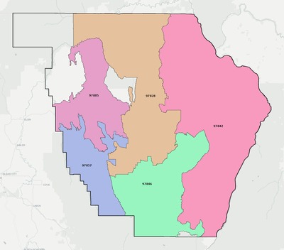 Wallowa County OR ZIP code boundaries map