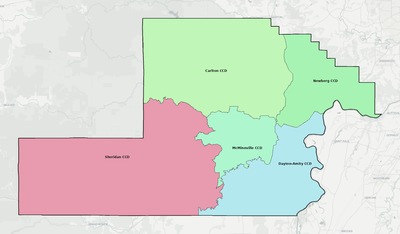 Yamhill County OR townships and subdivisions map